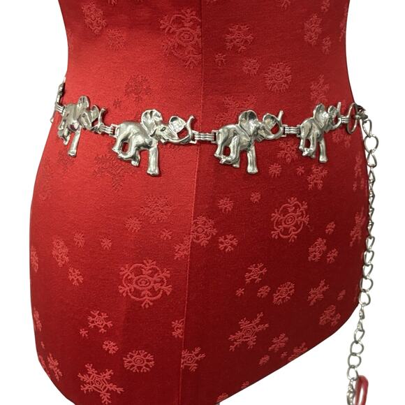 Vintage Silver Chain Belt Lucky Elephants Adjustable Concho Style Hippie Boho - Picture 1 of 10